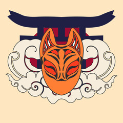 hand drawing vector japanese mask 
