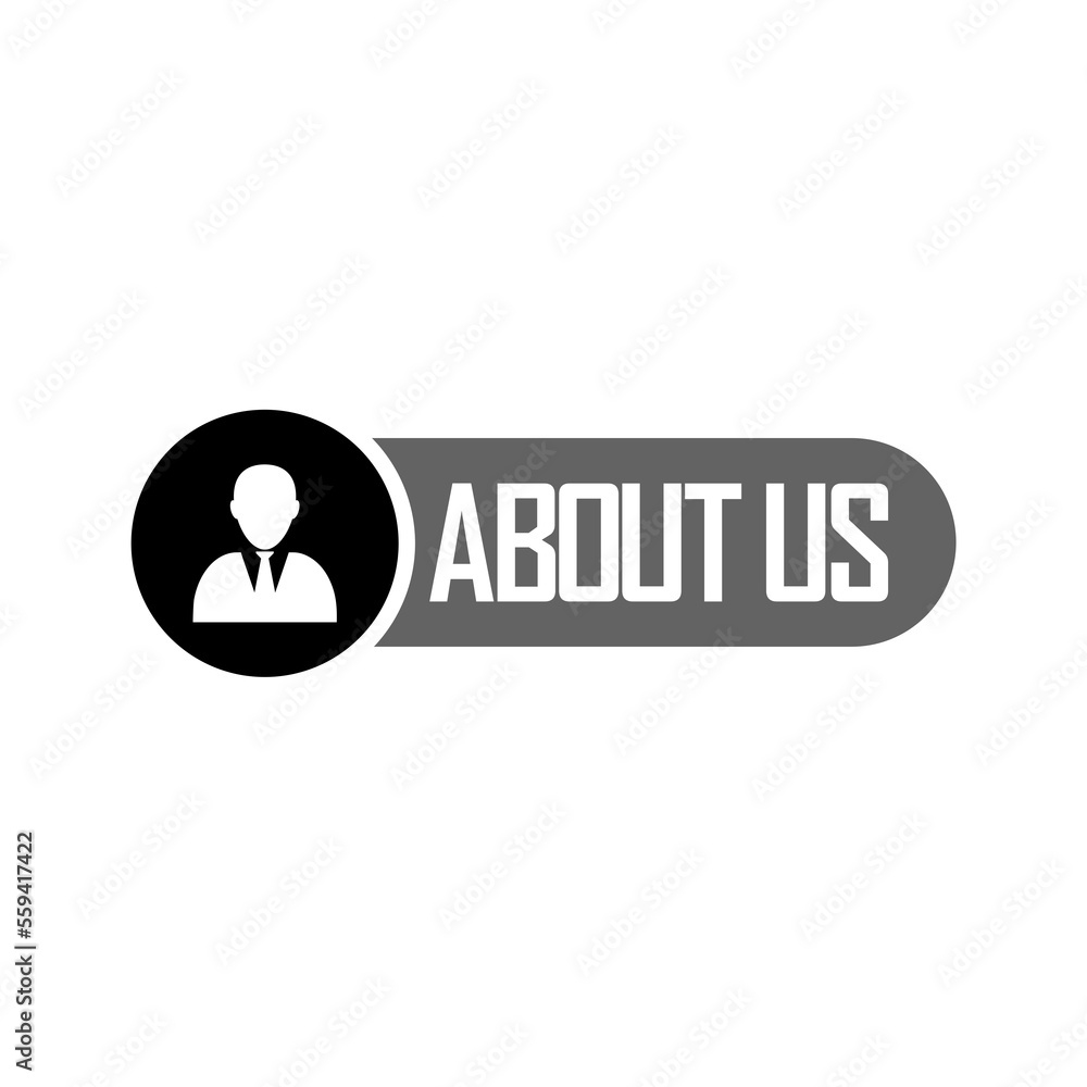 Poster About Us button sign icon logo isolated on white background