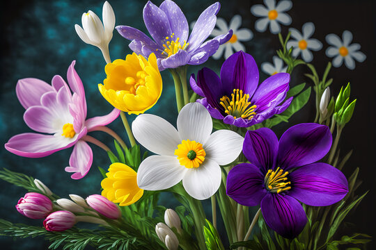 Colorful spring flowers as present. Generative AI.
