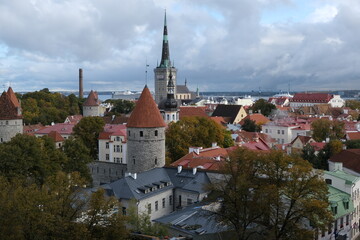 Panorama shot of Old Town from roof in Tallinn, Estonia
