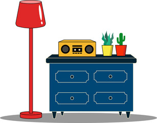 Home decor in pop art style, cabinet and lamp