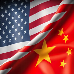 Fototapeta premium Flags of the USA and China, AI Generate