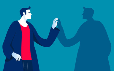 Finding and meeting shadow personality. Person discovering unknown hidden