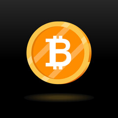Bitcoin BTC Cryptocurrency shining coin design. Cryptocurrency Blockchain technology. Vector Illustration