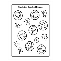 Matching children educational game. Activity for preschool kids and toddlers. Match the egg shell parts coloring sheet.