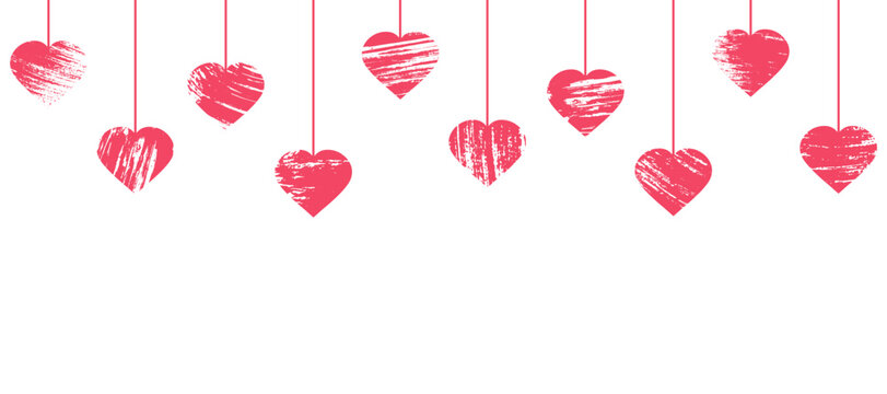 Hanging grunge hearts, great for banner, card, wallpaper for Valentine's Day, wedding day and etc. Vector illustration