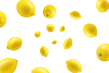 Falling lemon on white background, selective focus