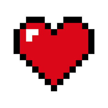 Red pixel heart isolated , 8-bit style pixel art. Vector illustration.