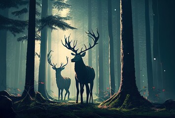 Deer in forest. Generative AI