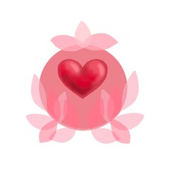 pink flower heart. holiday of love. Valentine's Day. pink icons with leaves and hearts