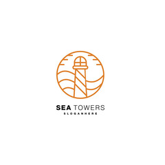 lighthouse design line art logo color template icon