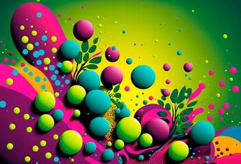 Generative AI abstract illustration of a colorful composition that has balls in the air, beautiful illustration, highly detailed and intricate, hypermaximalist, elegant, ornate, luxury. 