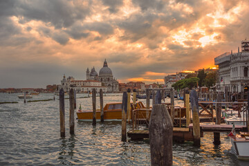 Venice in sunset - view from San Marco towards Canal Grande and Basilica di Santa Maria della Salute