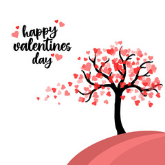 HAppy valentines day and tree with hearts. PNG image