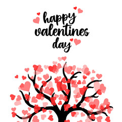 Happy valentines day and tree with hearts. 