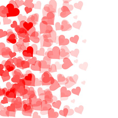 Love valentine background with red petals of hearts on transparent background. Vector banner, postcard, background.The 14th of February. PNG image