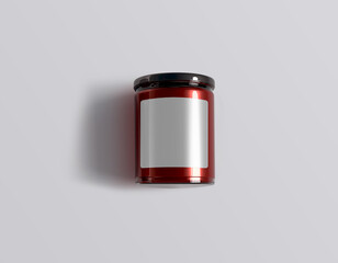 Glass jar mockup blank label top view. For jam, sauces, honey brand packaging design. Preservative jar template.
