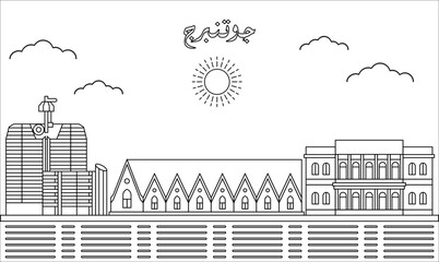 Obraz premium Gothenburg skyline with line art style vector illustration. Modern city design vector. Arabic translate : Gothenburg