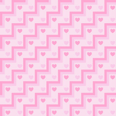 Pink heart on zigzag geometric square background vector seamless pattern, element for decorate valentine card, flannel tartan plain fabric textile printing, wallpaper and paper wrapping