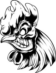 Head of rooster. Cock abstract character illustration. Graphic logo designs template for emblem. Image of portrait for company use.
