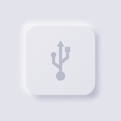 USB symbol Icon, White Neumorphism soft UI Design for Web design, Application UI and more, Button, Vector.