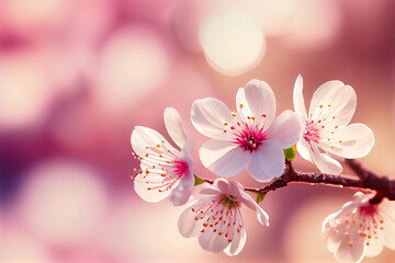 Blossom cherry closeup background, Generative AI