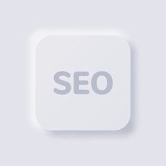 Search Engine Optimization icon, White Neumorphism soft UI Design for Web design, Application UI and more, Button, Vector.
