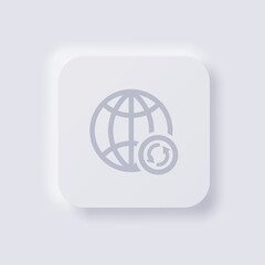 Globe icon with circular rotation arrow symbol, White Neumorphism soft UI Design for Web design, Application UI and more, Button, Vector.