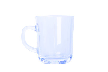 Glass mug, empty cup. From blue glass. isolated. PNG
