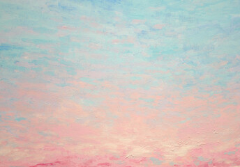 Texture blue and pink painted background acrylic paint brush strokes, Artwork for creative design, light pastel colored of sunset clouds 