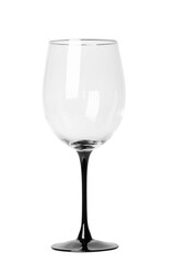 Glass empty wine glass. With black leg. Isolated. PNG