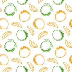 Yellow and green pomelo fruit. Seamless pattern with pomelo. Vector illustration.