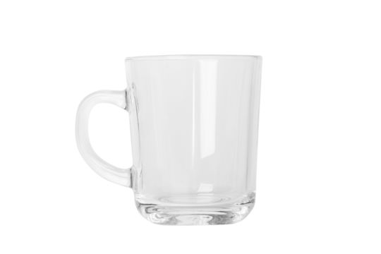 Glass mug, empty cup. isolated. PNG