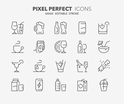 beverages thin line icons