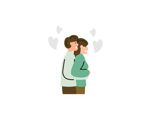 a husband is hugging the wife from the back. a couple that poses and makes out to each other. embracing with love. affection and romantic relationships. celebrating valentine's day. happy valentine's 