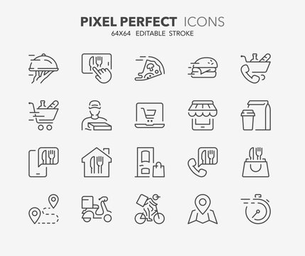 Food delivery thin line icons