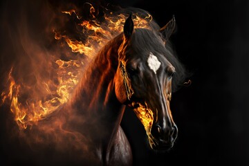 Fototapeta na wymiar Animals with the power of blazing fire horse