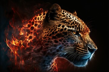 Fototapeta na wymiar Animals with the power of blazing fire jaguar