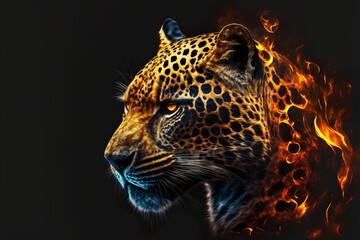 Fototapeta na wymiar Animals with the power of blazing fire jaguar