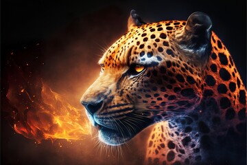 Fototapeta na wymiar Animals with the power of blazing fire leopard