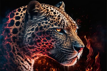 Fototapeta na wymiar Animals with the power of blazing fire leopard