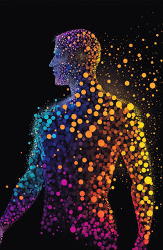 Abstract Molecule Based Human Figure Concept - Illustration Of A Person Made Of Dots And Lines