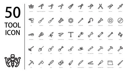 Set of tools icon with hammer, spanner, and saw.