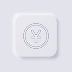 Chinese yuan currency symbol coin icon, White Neumorphism soft UI Design for Web design, Application UI and more, Button, Vector.