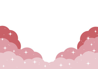 ピンクのもくもく雲のかわいい背景フレーム素材