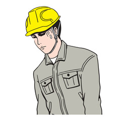 落ち込む日本人の工事現場員