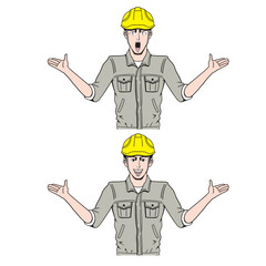 説明する日本人の工事現場員