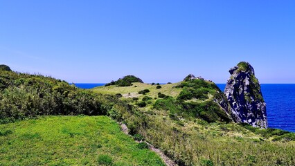 Naklejka premium 壱岐島のシンボルである猿岩の晴れた風景