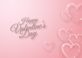 Happy valentines day vector background premium. With line and glitter love on luxury pink background.