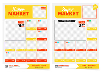 Supermarket product promotion flyer template. Shop poster design. Grocery Ads. Supermarket flyer with discounts. Vector illustration
